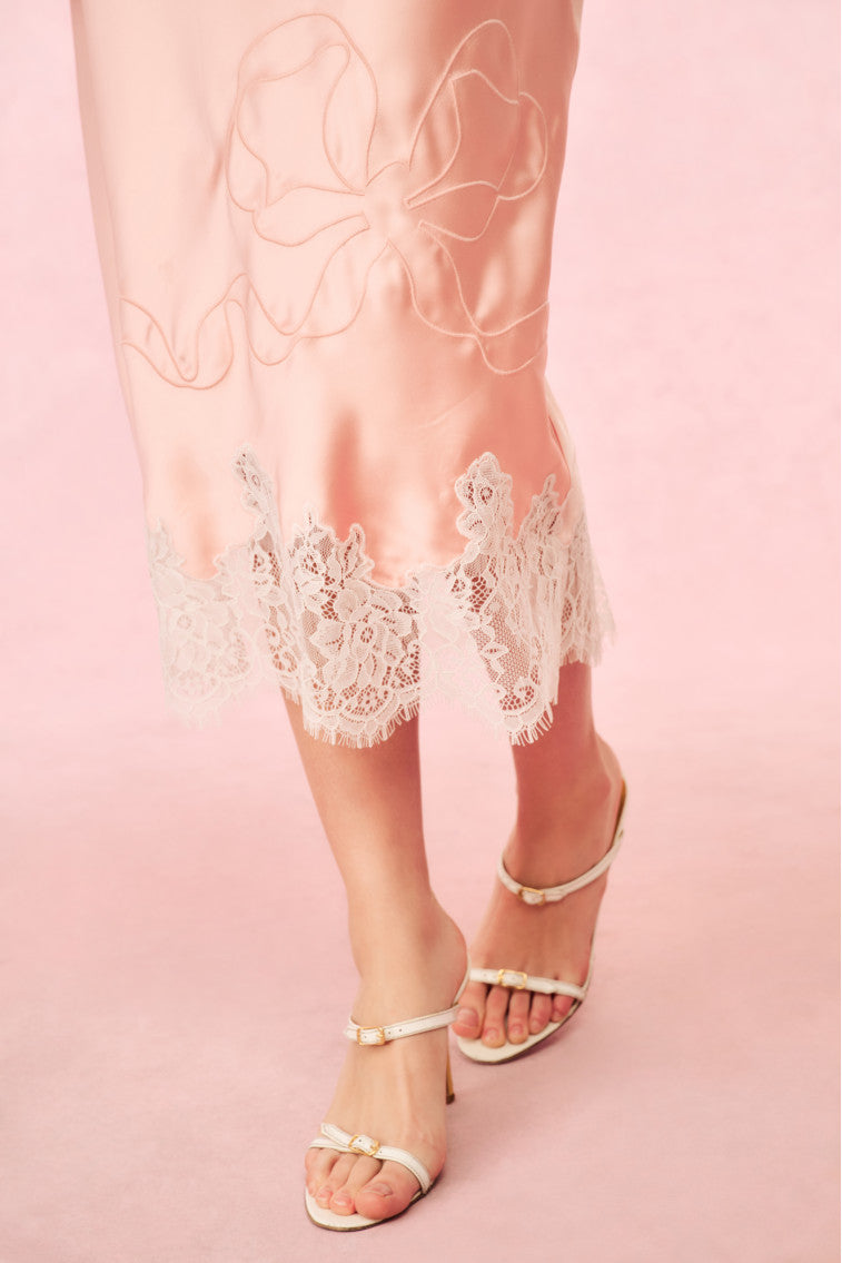 Malina Satin Midi Slip Skirt | Vintage Nude