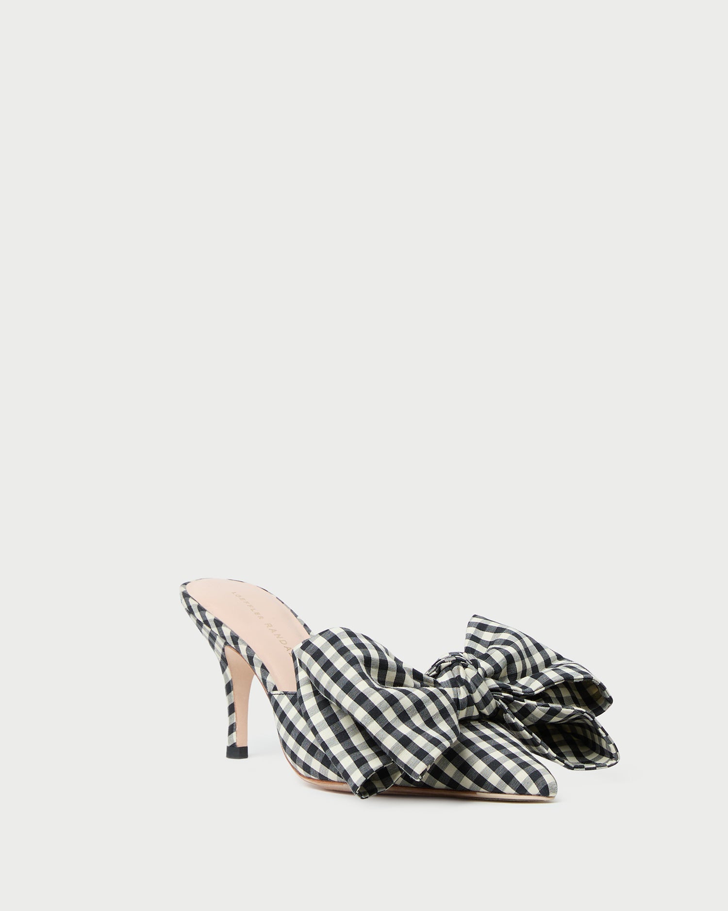 Margot Black/White Gingham Bow Mule in brown and white gingham cotton silk.