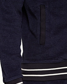 Mathers Towelling Navy Zip-Thru Towelling Hooded Sweatshirt | Navy