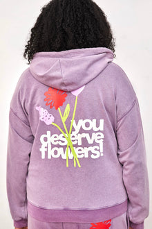 You Deserve Flowers Relaxed Notch-Neck Hoodie | Vintage Lilac