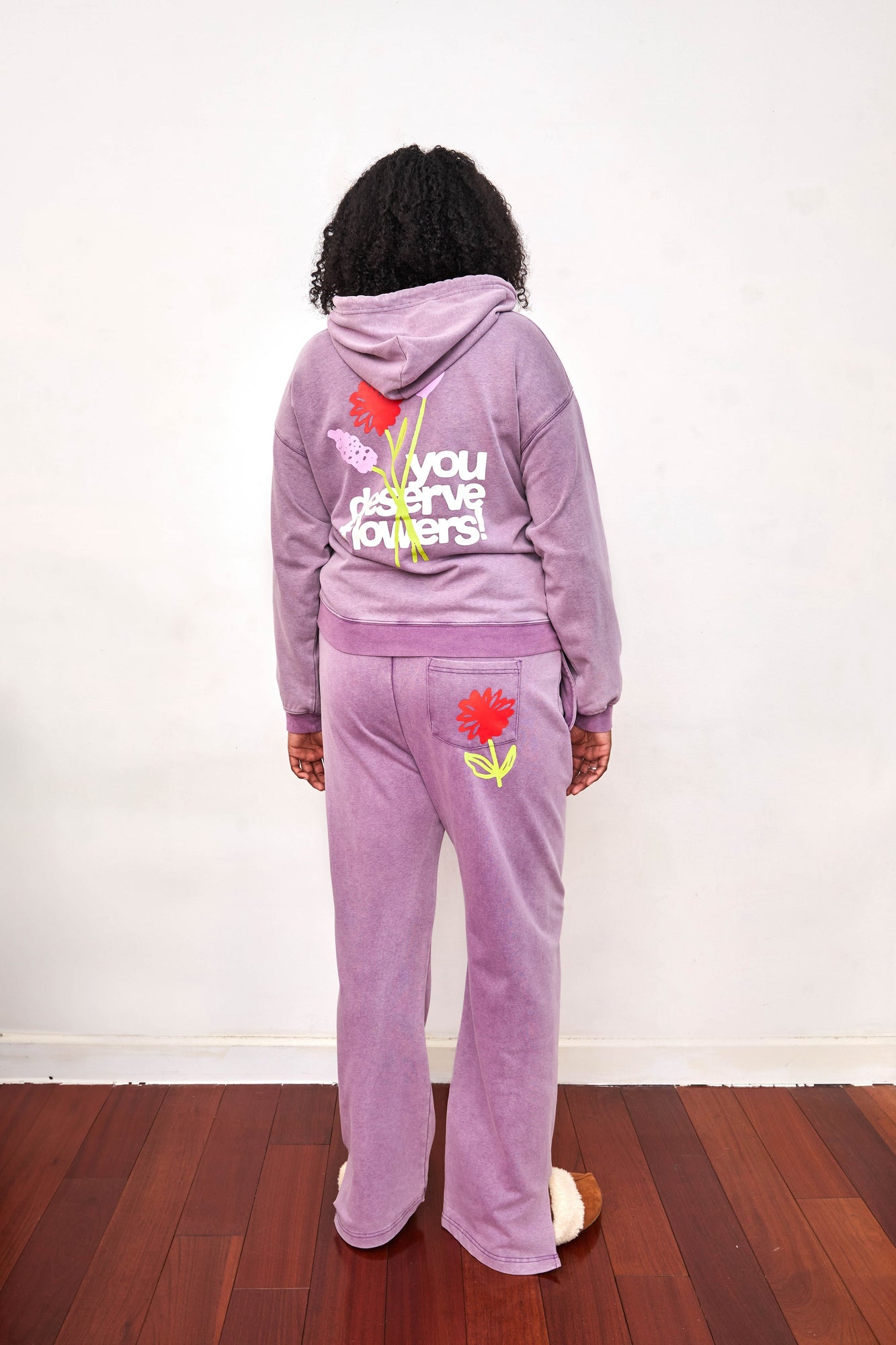 You Deserve Flowers Relaxed Notch-Neck Hoodie | Vintage Lilac