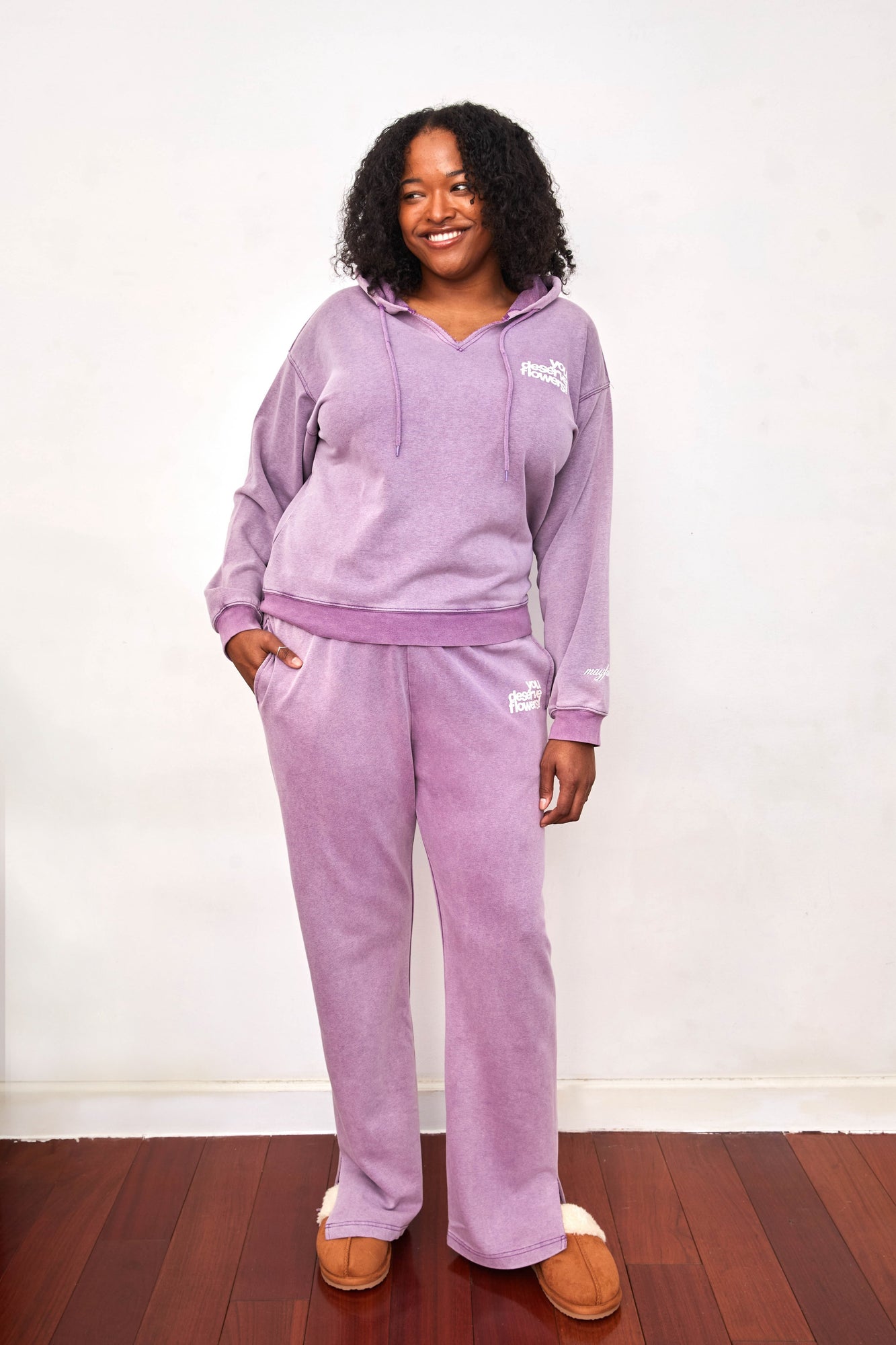 You Deserve Flowers Relaxed Notch-Neck Hoodie | Vintage Lilac