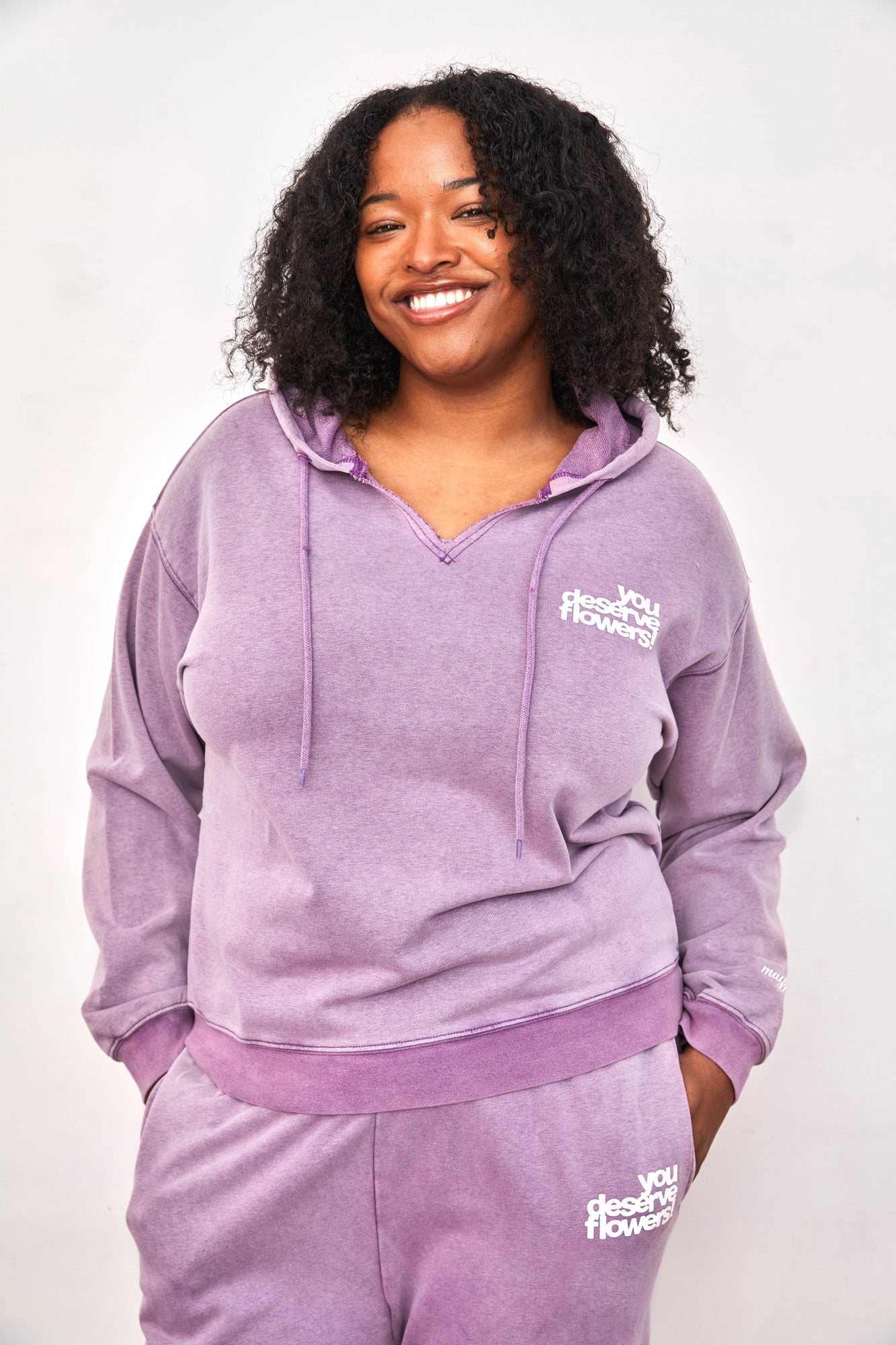 You Deserve Flowers Relaxed Notch-Neck Hoodie | Vintage Lilac
