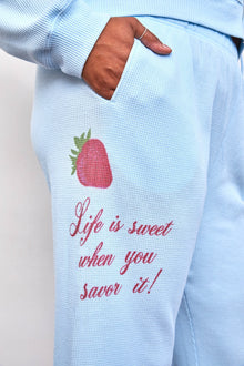 Life is Sweet Waffle Wide Leg Sweatpants | Soft Blue