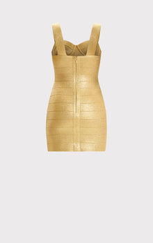 Disco Knit Bustier S/L Mini Dress | Metallic Gold