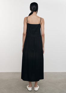 Cool Cotton Strappy Tiered Dress | Black