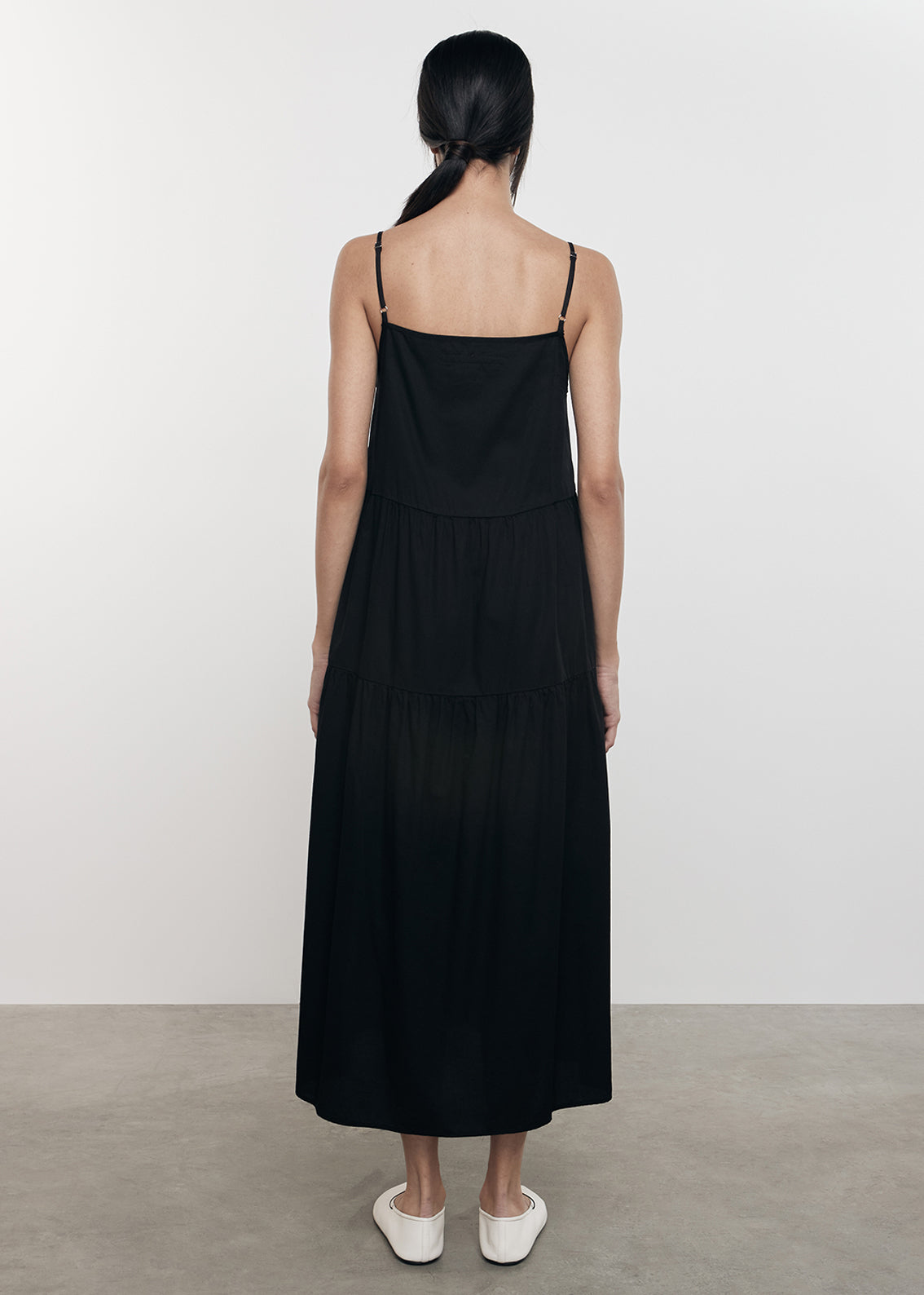 Cool Cotton Strappy Tiered Dress | Black