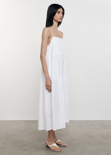 Cool Cotton Strappy Tiered Dress | White