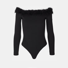 OW Collection Miranda Feather Bodysuit | Black Caviar