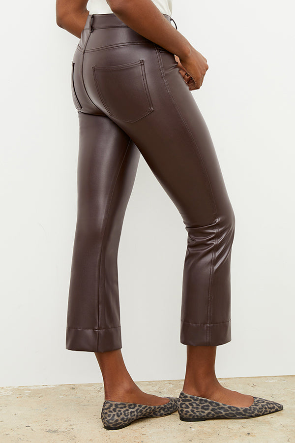 Front image of a woman wearing the archie pant in brown | Exclude