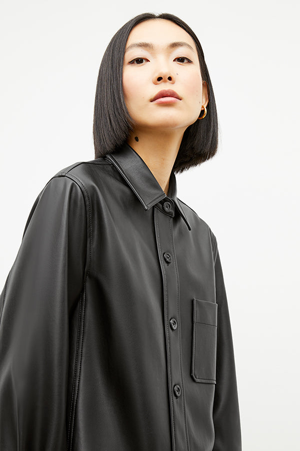 Image of a woman wearing the Sierra Shacket - Vegan Leather in Black | Exclude