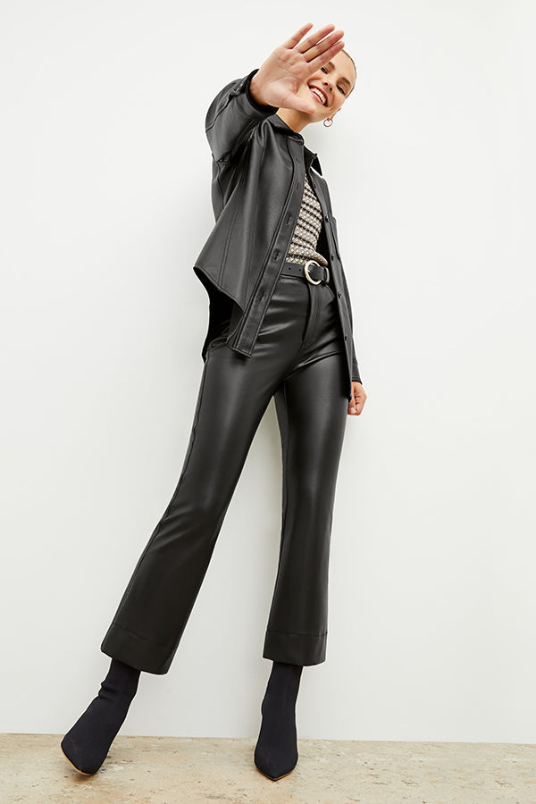 Image of a woman wearing the Sierra Shacket - Vegan Leather in Black | Exclude