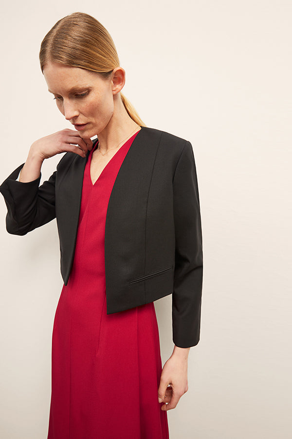 front image of a woman wearing the jaycie dess in rhubarb | Exclude