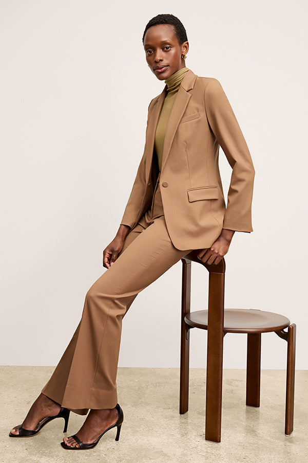 Front image of a woman wearing the Jett Tank in Saddle | Exclude