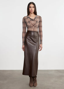 Leather Hi-Waist Curve Skirt | Dark Brown