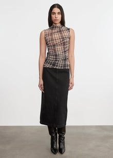 Plaid Mesh Sleeveless Twist Top | Plaid