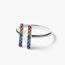 Parallel Ring | Sterling Silver | Rainbow Cubic Zirconia
