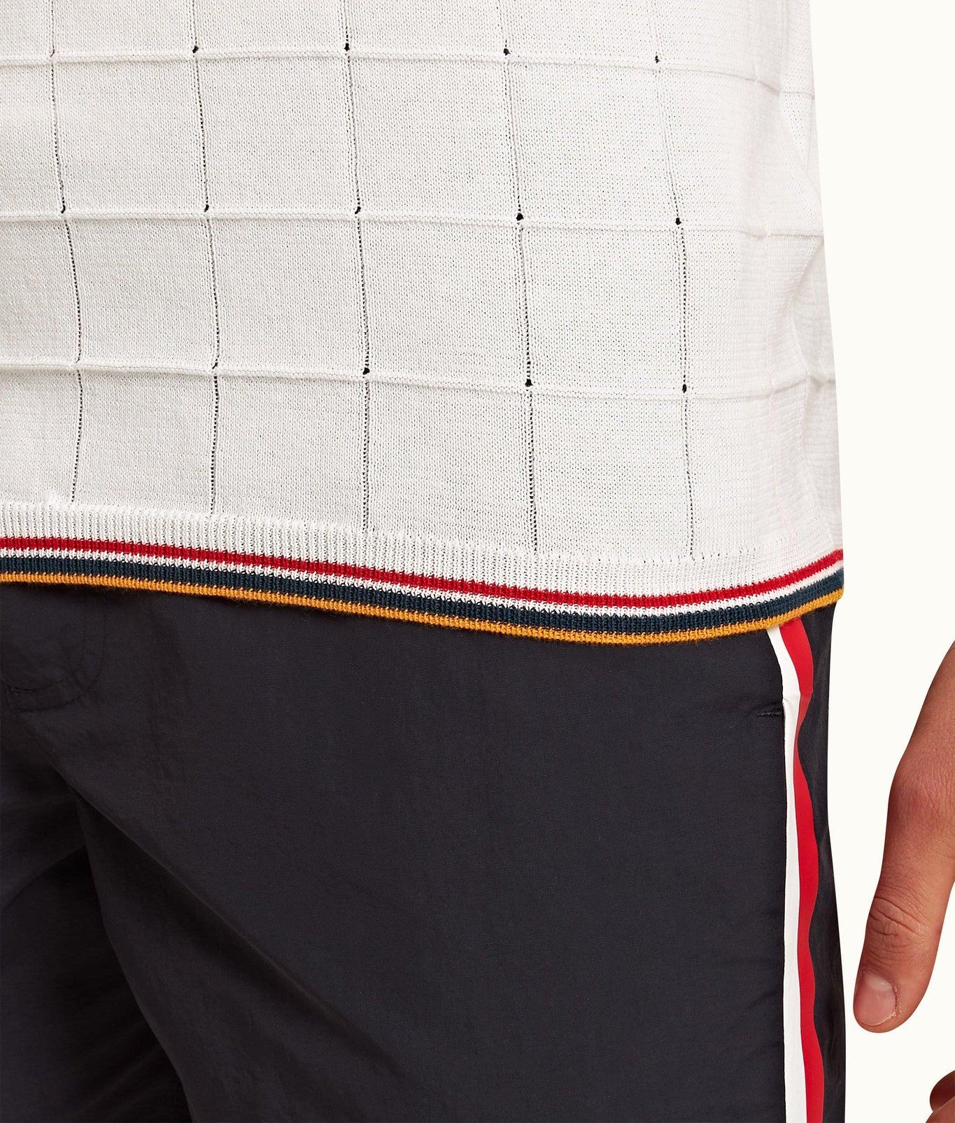Maranon Tipping Tailored Fit Pointelle Grid Stitch Organic Cotton Polo Shirt | White