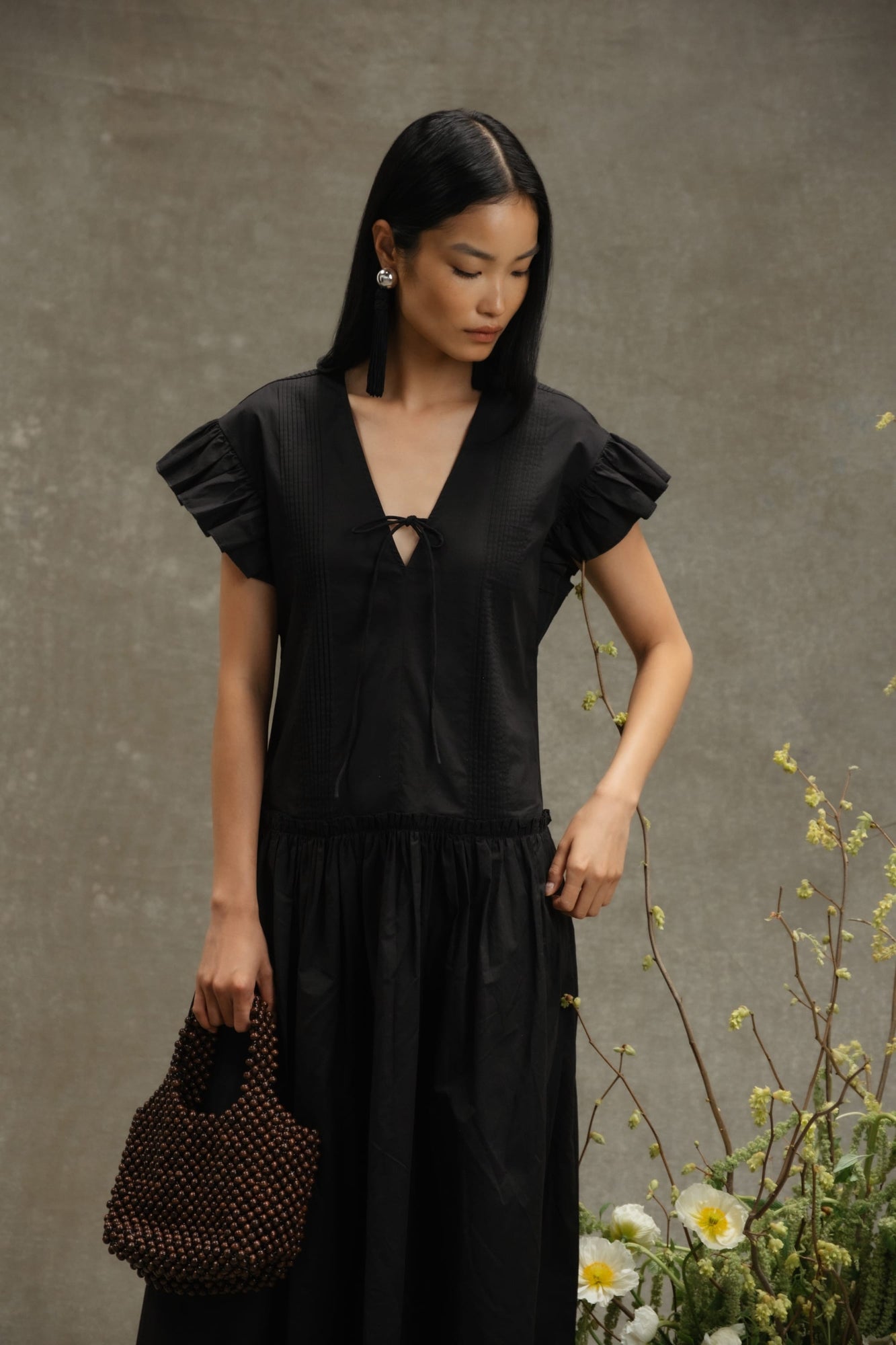 Diana  |  Margaux Ruffle-Sleeve Pleated Dress in Size Small
