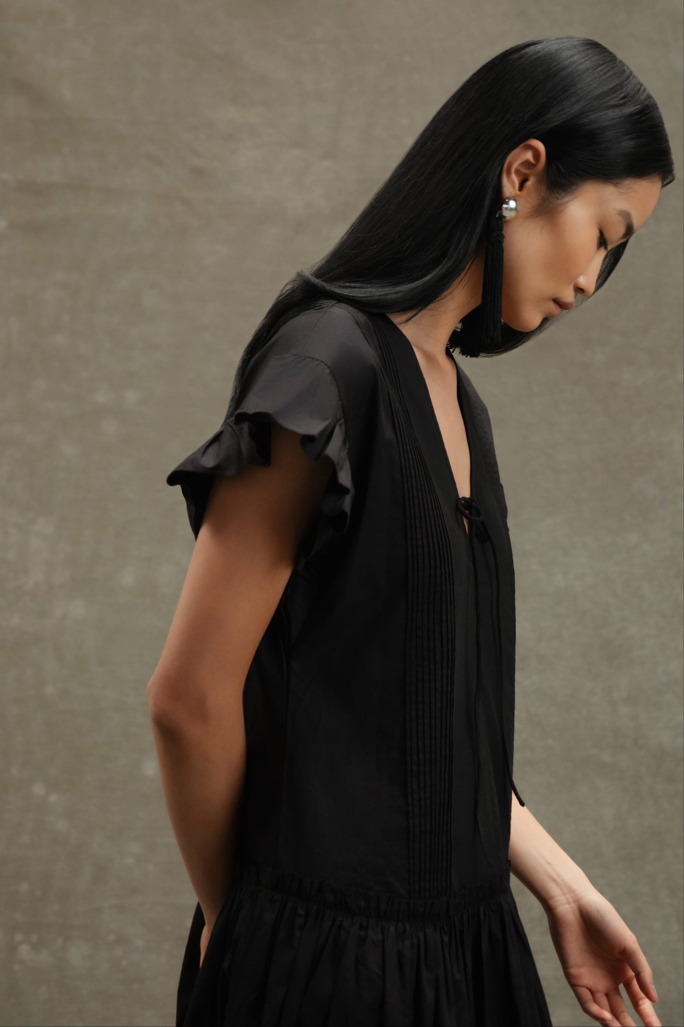 Diana  |  Margaux Ruffle-Sleeve Pleated Dress in Size Small