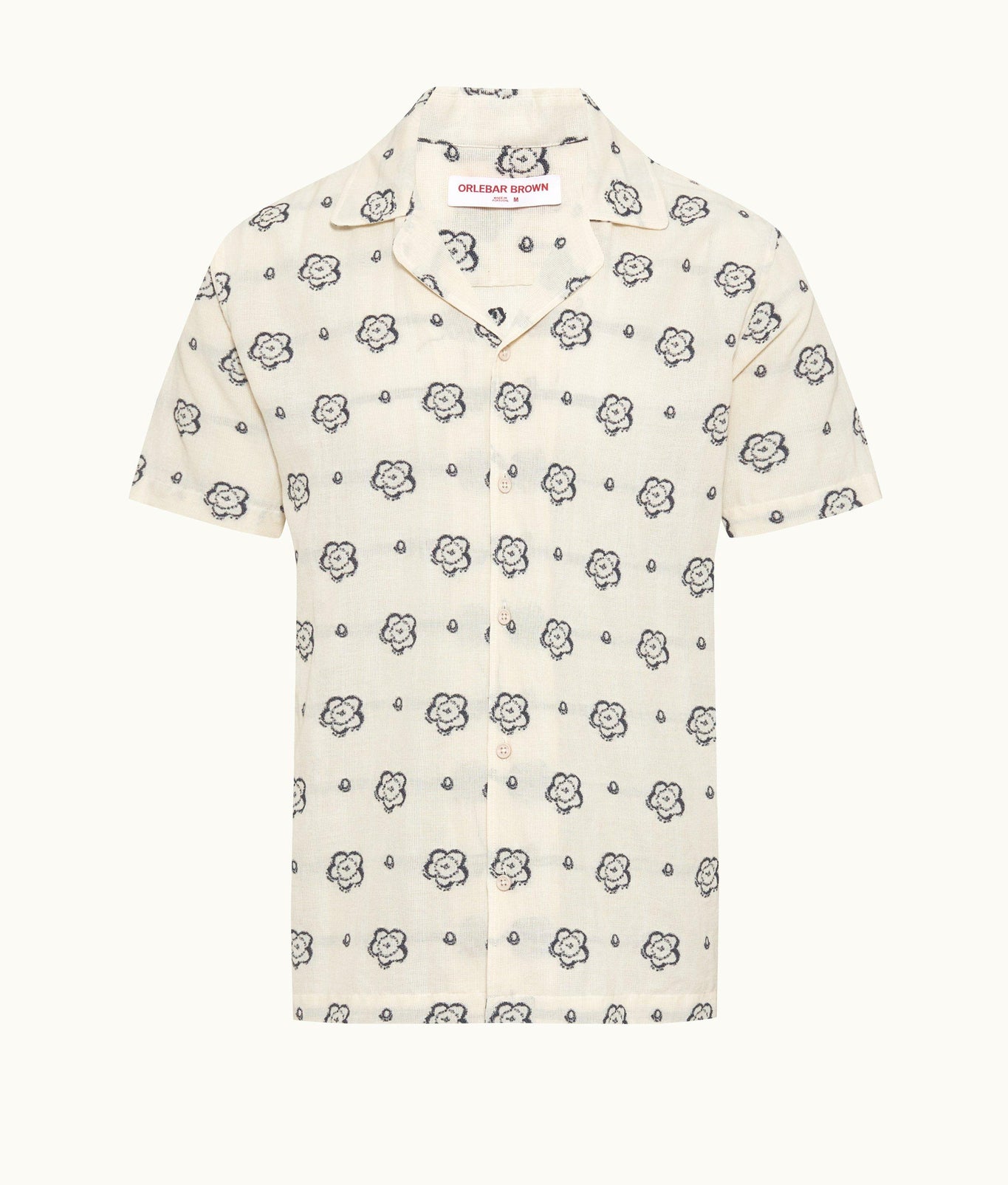 Marne Blossom Jacquard Relaxed Fit Capri Collar Shirt White Sand/Plum Colour | White Sand