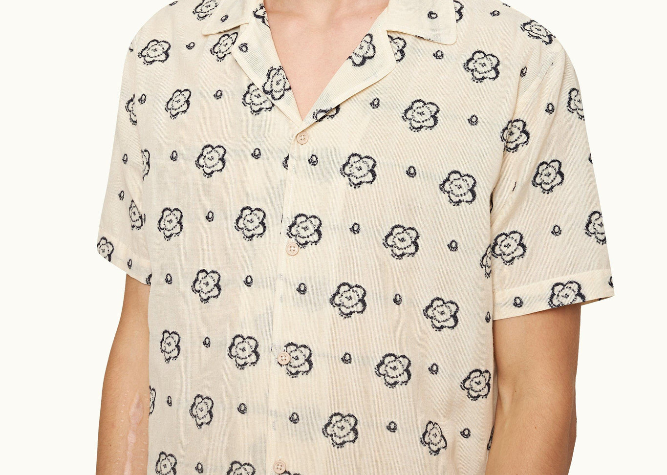 Marne Blossom Jacquard Relaxed Fit Capri Collar Shirt White Sand/Plum Colour | White Sand