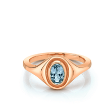 Women | Something Blue Oval Aquamarine Signet Ring | 14k Rose Gold