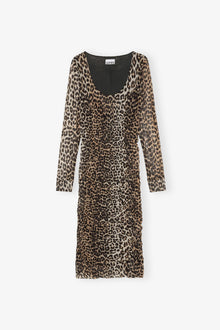 Mesh Printed Ruched Midi Dress | Leopard