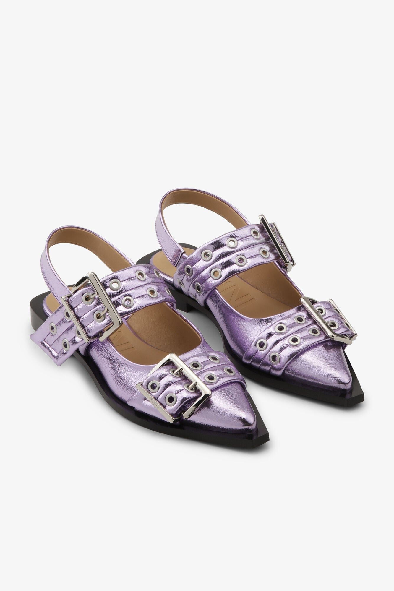 Metallic Feminine Buckle Ballerinas | Pink Lavender