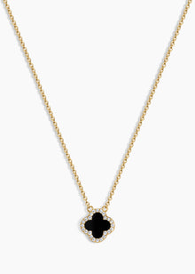 Mini Icon Black Necklace | Black Onyx/Clear Crystal | 14K Gold Plated