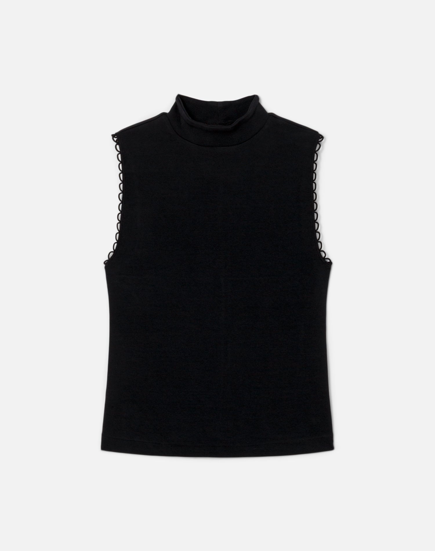 Womens | Mock Neck Scallop Tank | Black