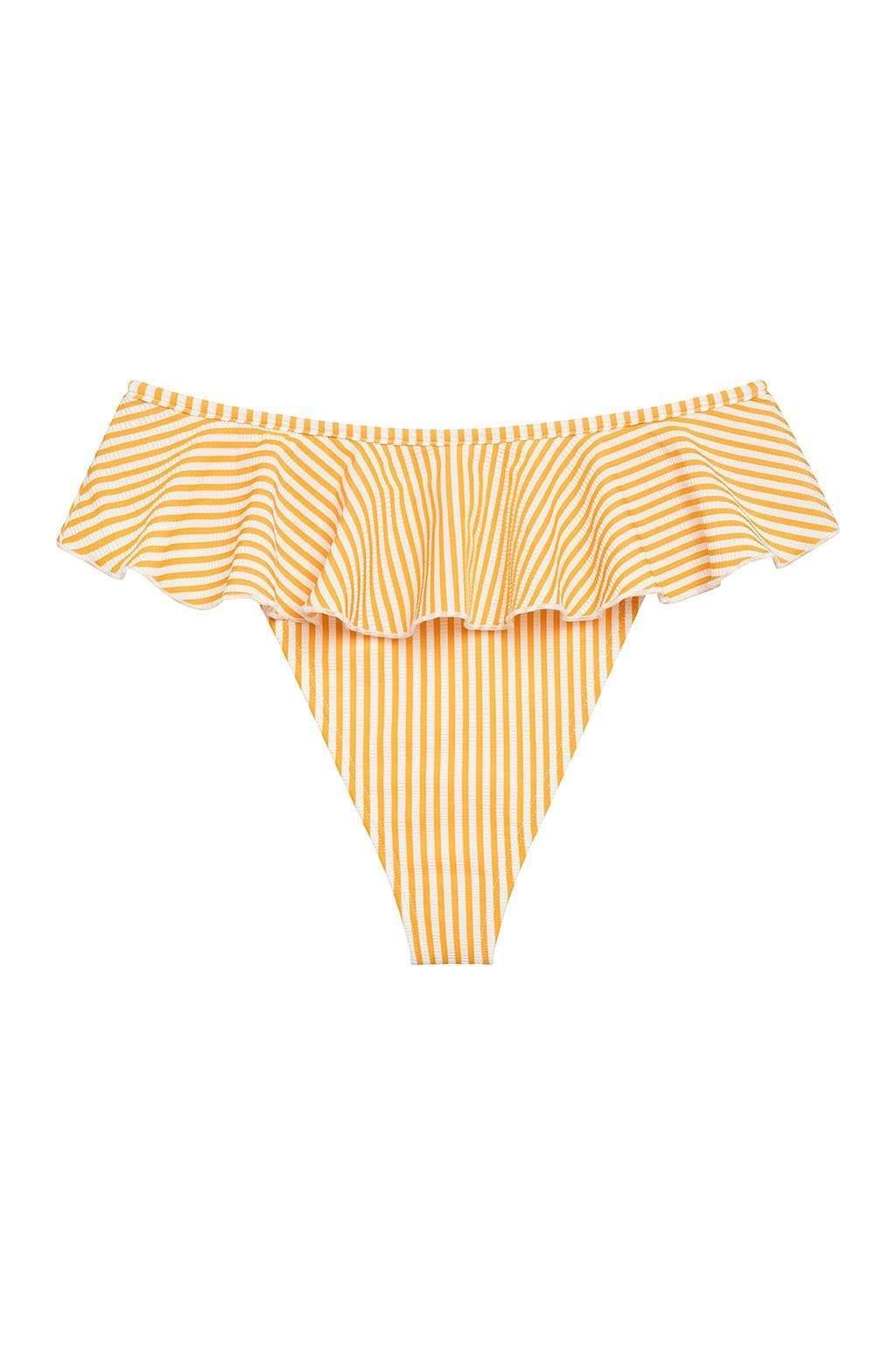 Tamarindo Ruffle Bikini Bottom | Canary Stripe