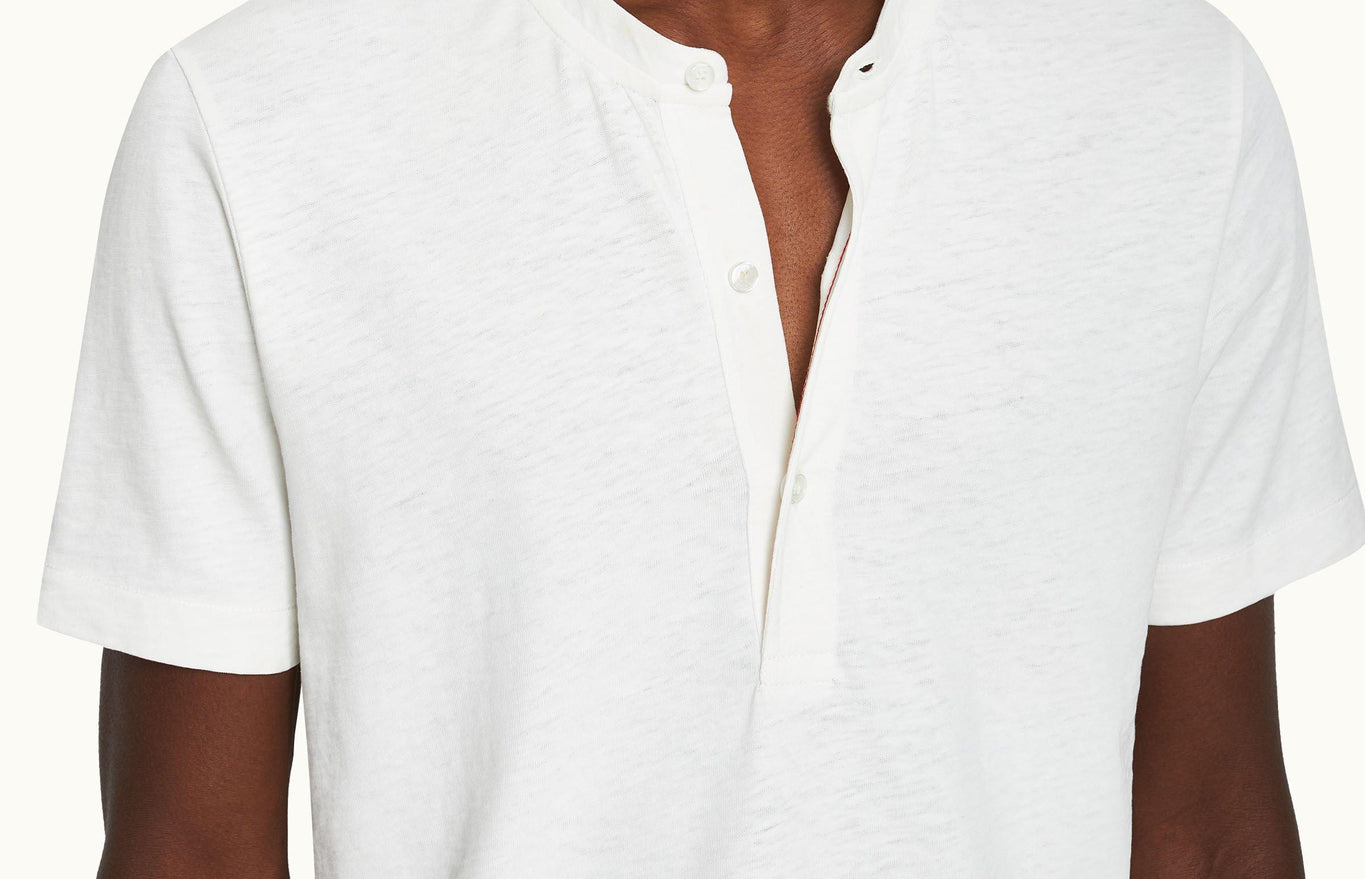 Montrose Classic Fit 3-Button Placket Cotton-Linen T-Shirt | Thasos Beach