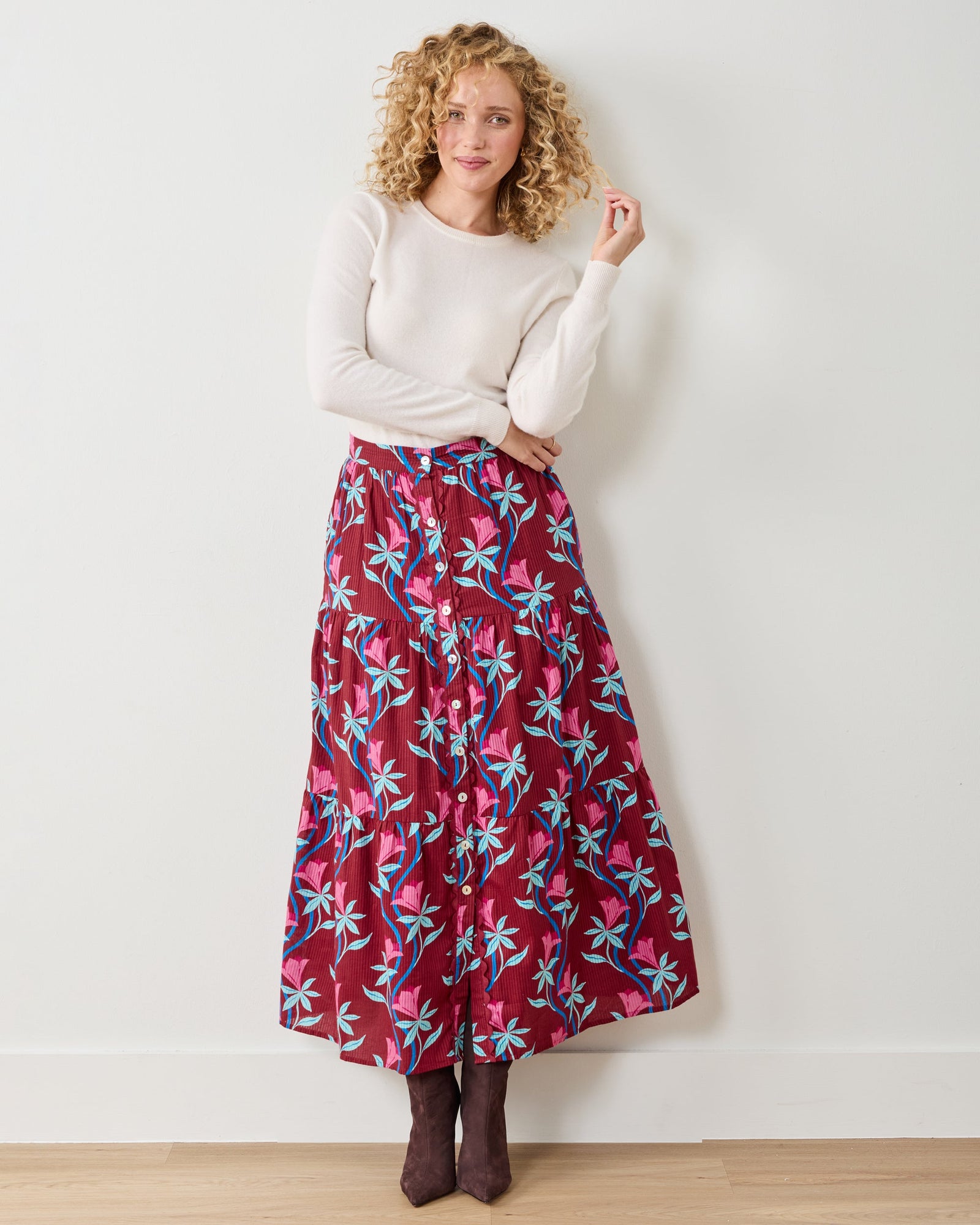 Moonflower Vine - Tessa Skirt - Barn Red - Printfresh