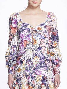 Floral Long Sleeve Mini Dress Marchesa