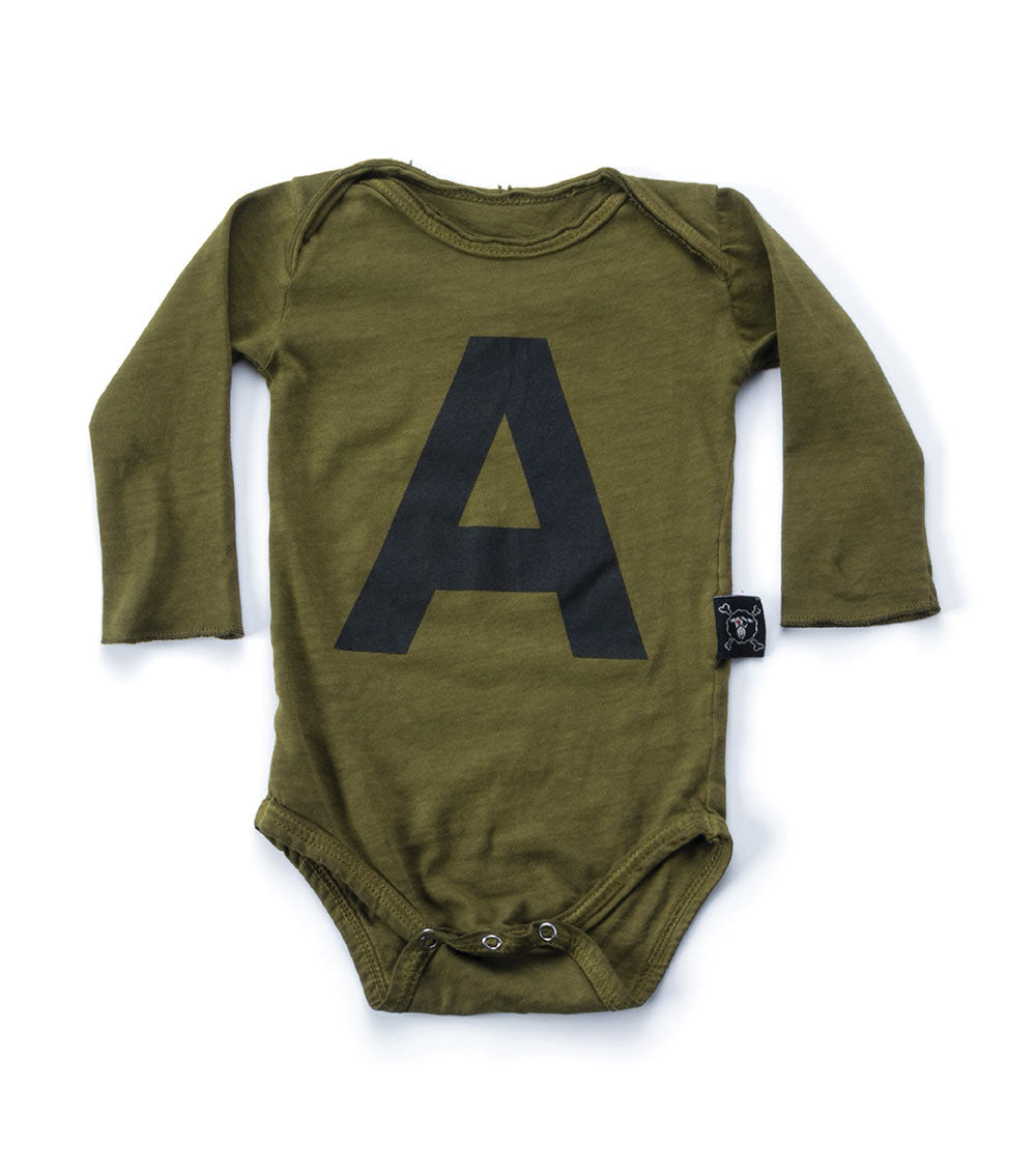 Newborn | "A" Long Sleeved Onesie | Rusty Green