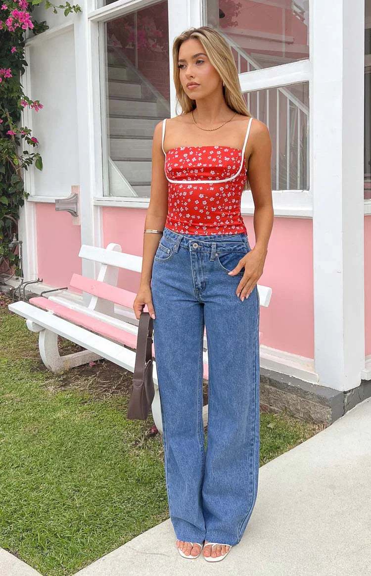 Kansis Uneven Waist Jeans | Blue