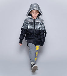 Kid | Trio Mischief Cat Down Jacket | Black x Silver