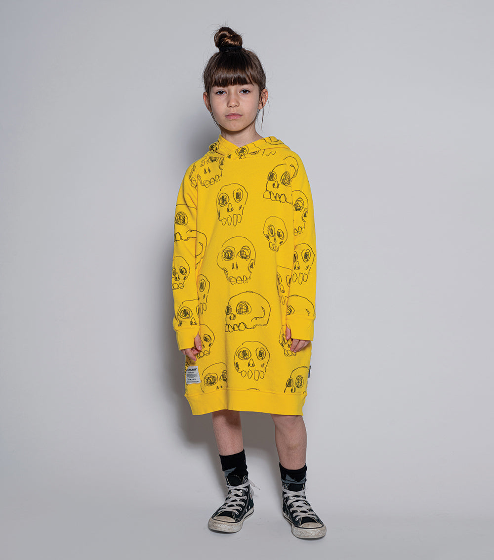 Kid | Hooded Scribbled Skulls A Dress | Black