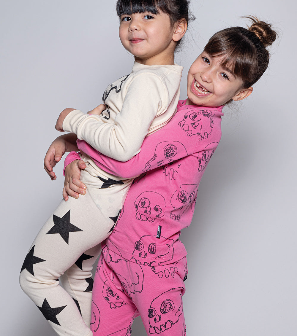 Kid | Scribbled Skulls Loungewear | Hot Pink