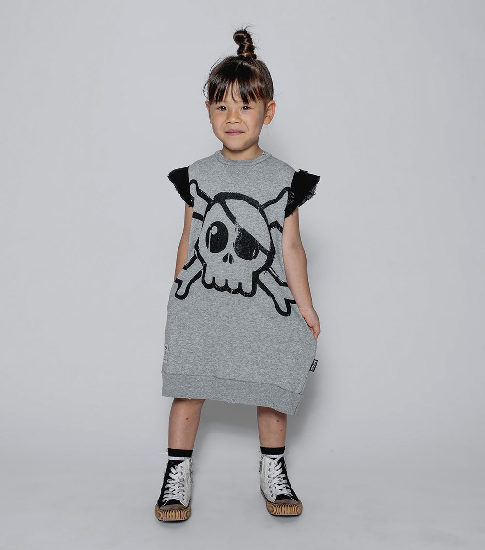Kid | Ruffled Sleeve Sweatdress | Heather Grey