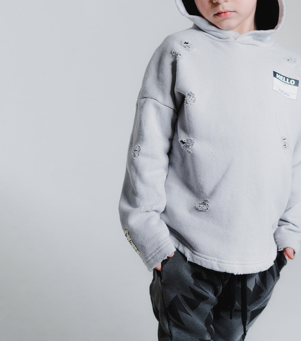 Kid | Distressed Hoodie | Ice Grey