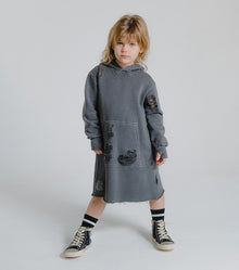 Kid | Deconstructed Hooded Dress | Dyed Graphite