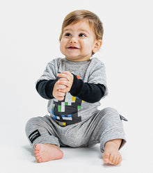 Newborn | Soft Pixel Skull Overall | Heather Grey