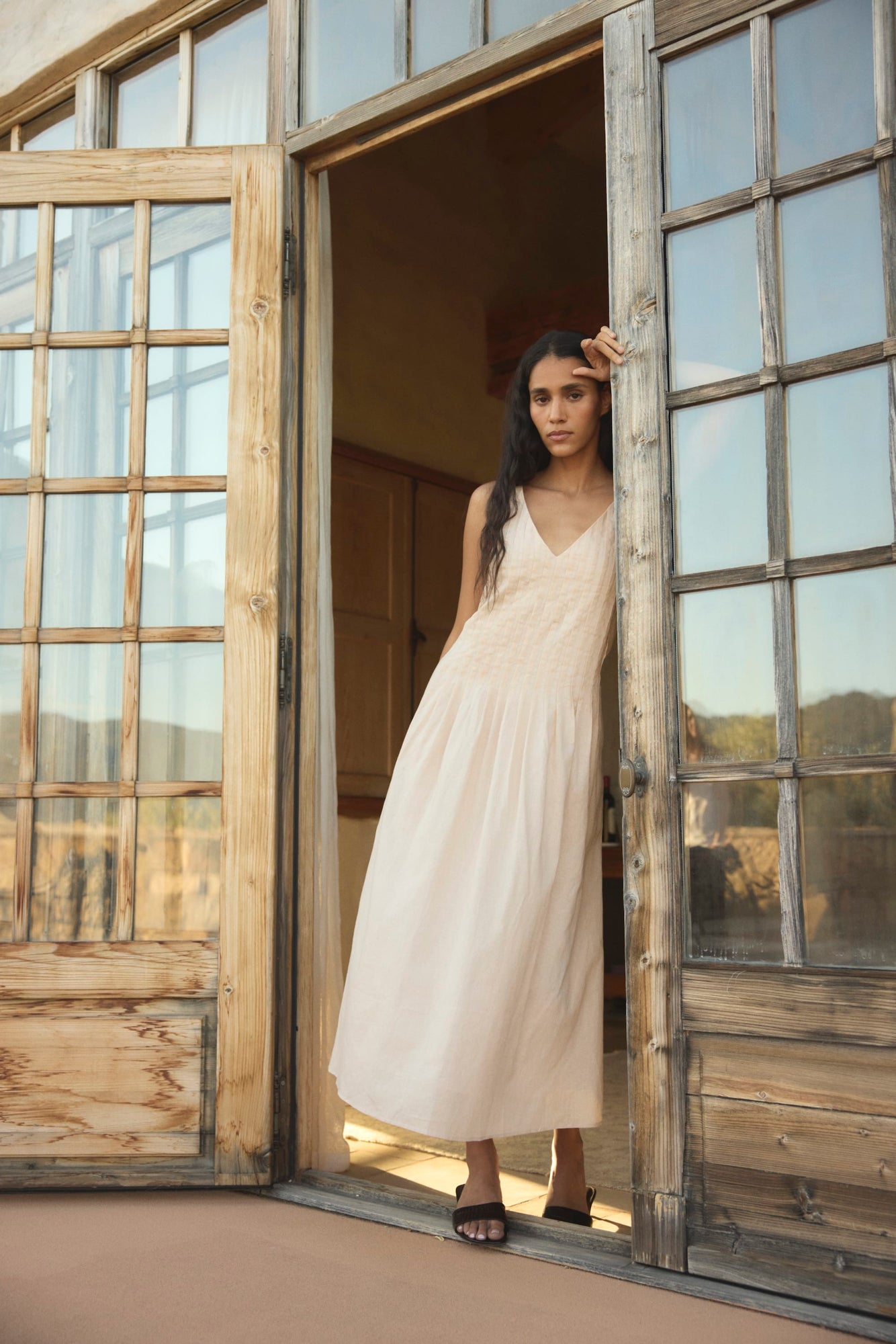 Aya | Naomi Pleated Linen-Cotton Dress in Size Small