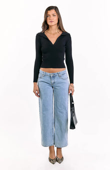 Nina Ribbed Knit Long Sleeve Sweater | Black