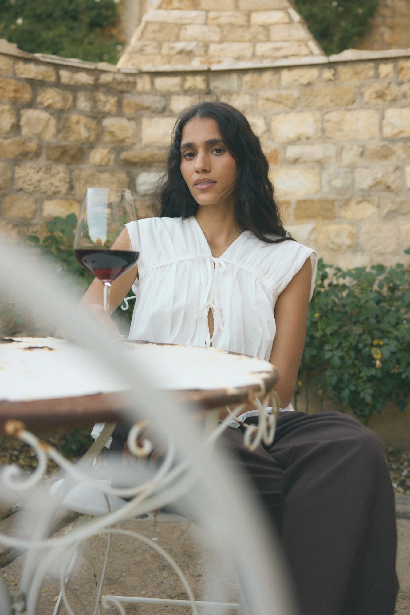 Aya | Norah Tie-Front Organic Cotton Blouse in Size Small