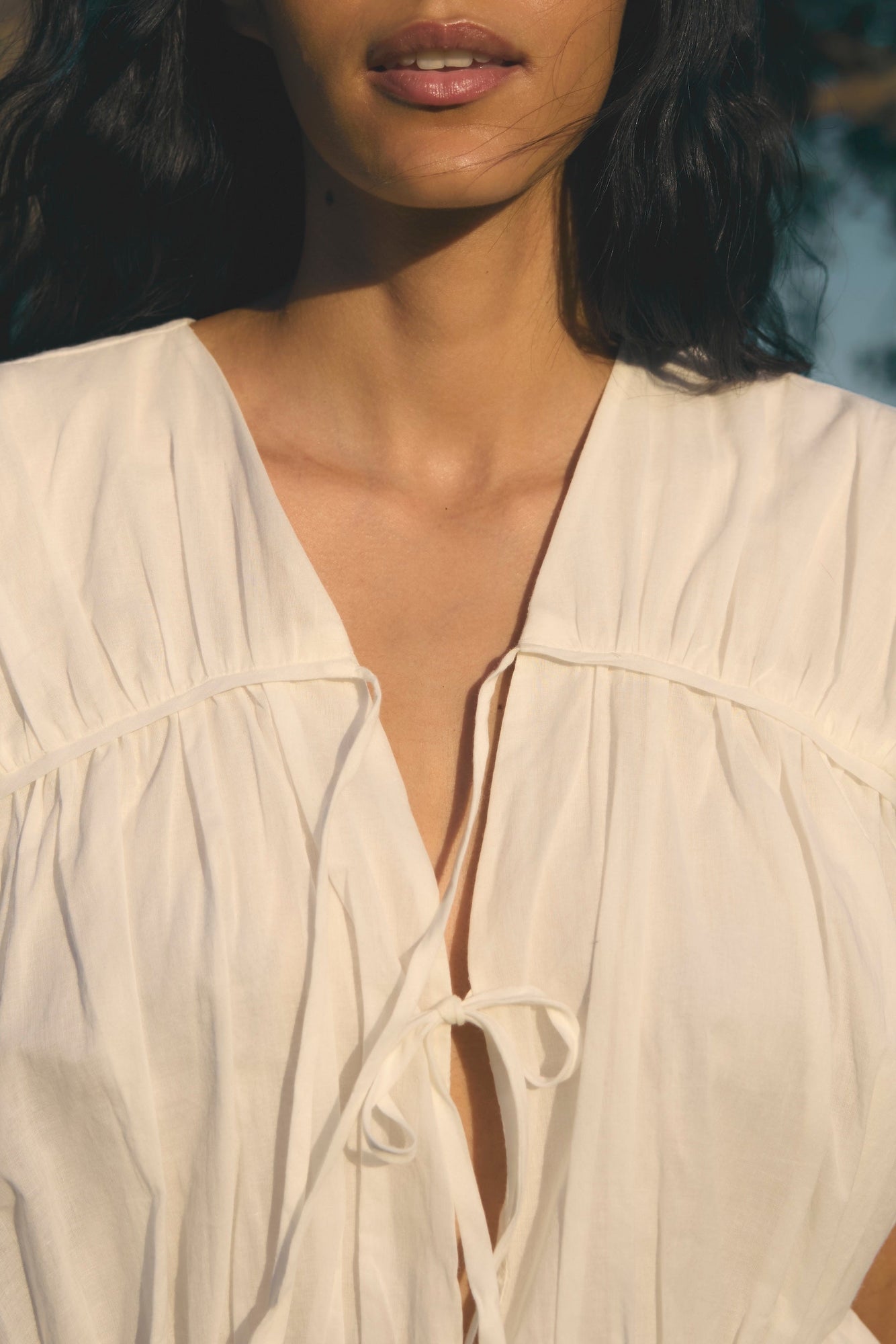 Aya | Norah Tie-Front Organic Cotton Blouse in Size Small