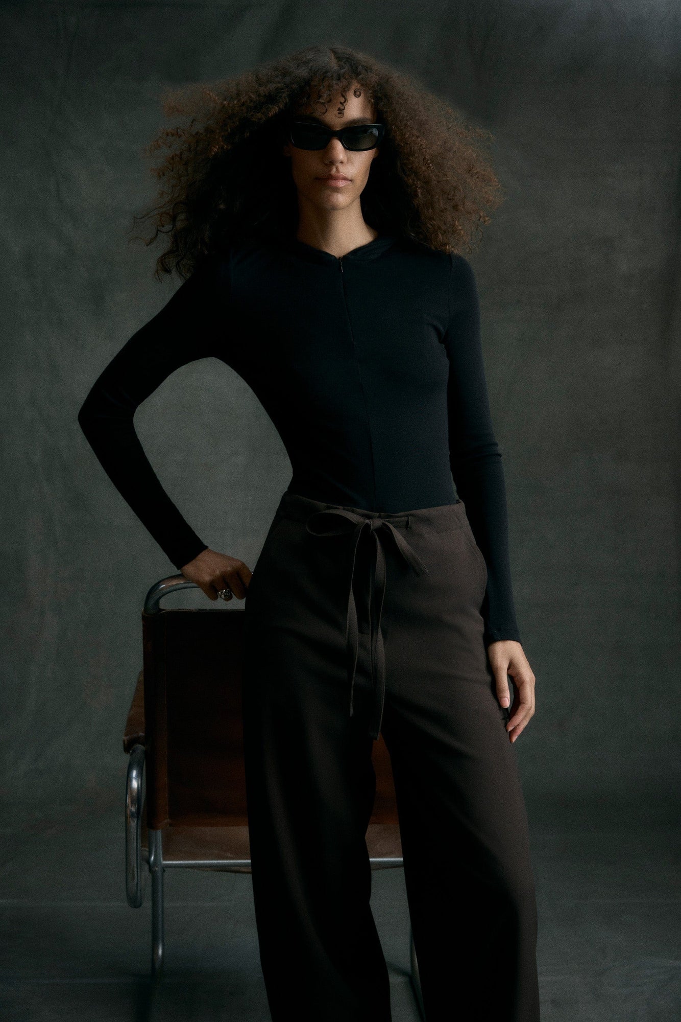 Shelby | Nyla Zip Tencel-Wool Hooded Tee in Size Small