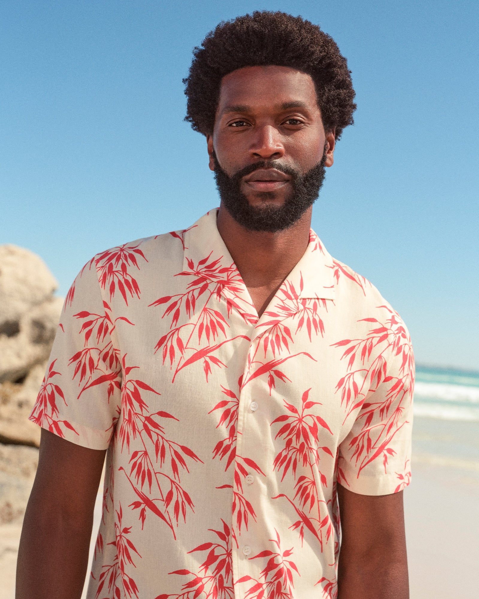 Men | Hibbert Linen Shirt | White Sand/Summer Red
